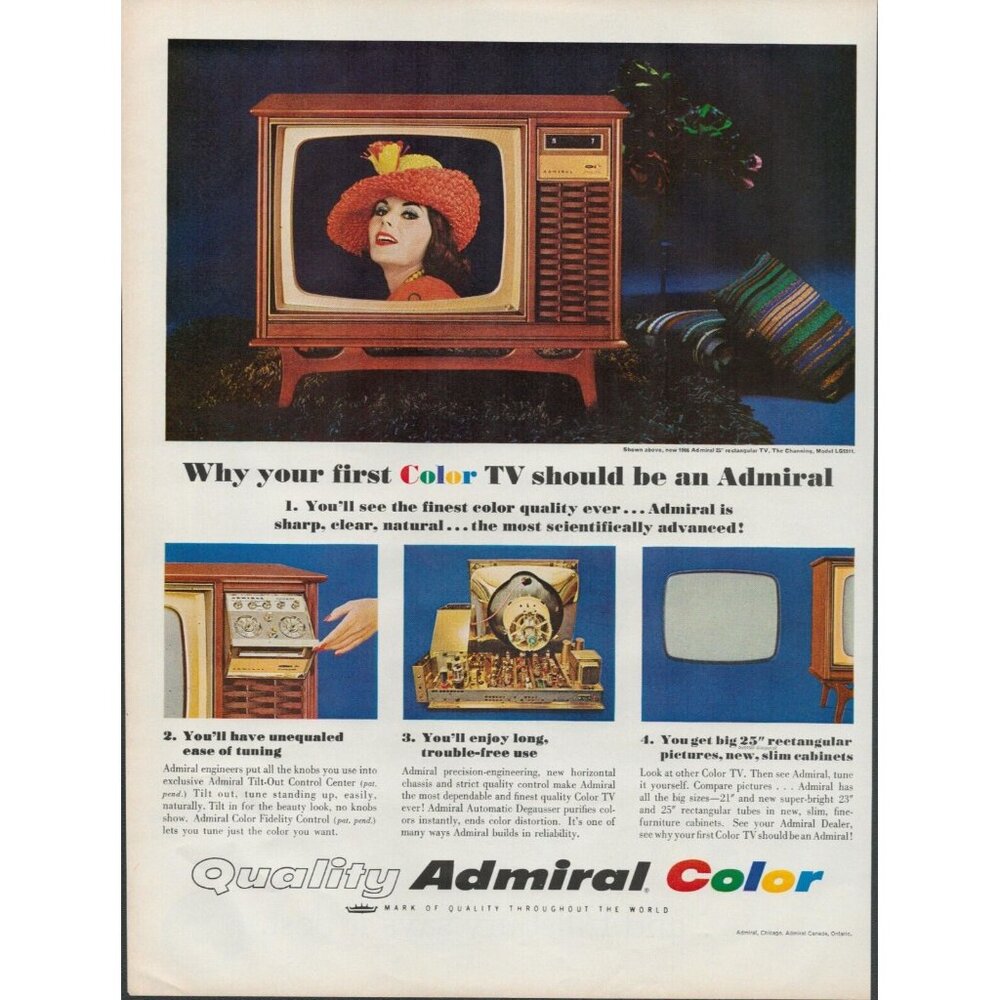 1966 Admiral Color TV Vintage Print Ad (L4)